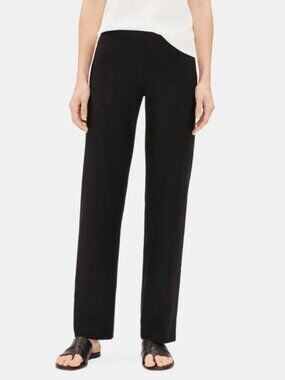 Eileen Fisher Black System Washable Stretch Crepe Straight Pant - Petite Large